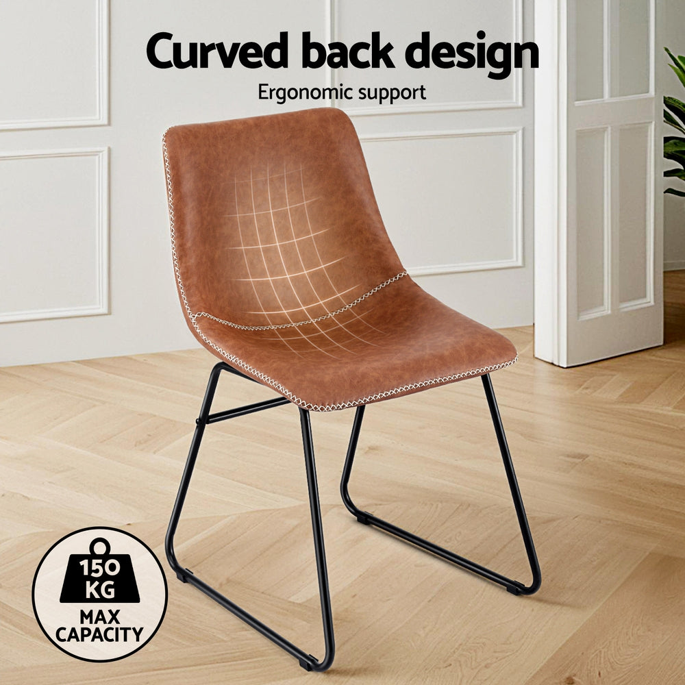 Artiss 2x Dining Chairs Retro PU Leather Kitchen Lounge Cafe Accent Chair Brown Awezingly