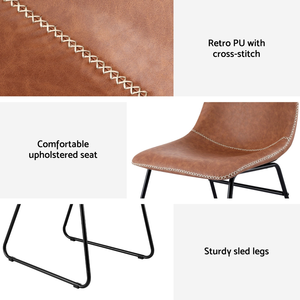 Artiss 2x Dining Chairs Retro PU Leather Kitchen Lounge Cafe Accent Chair Brown Awezingly