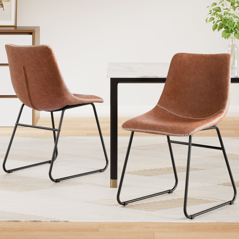 Artiss 2x Dining Chairs Retro PU Leather Kitchen Lounge Cafe Accent Chair Brown Awezingly