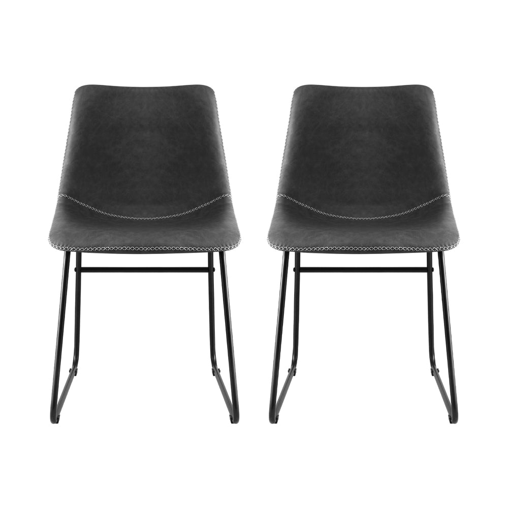 Artiss 2x Dining Chairs Retro PU Leather Kitchen Lounge Cafe Accent Chair Grey Awezingly