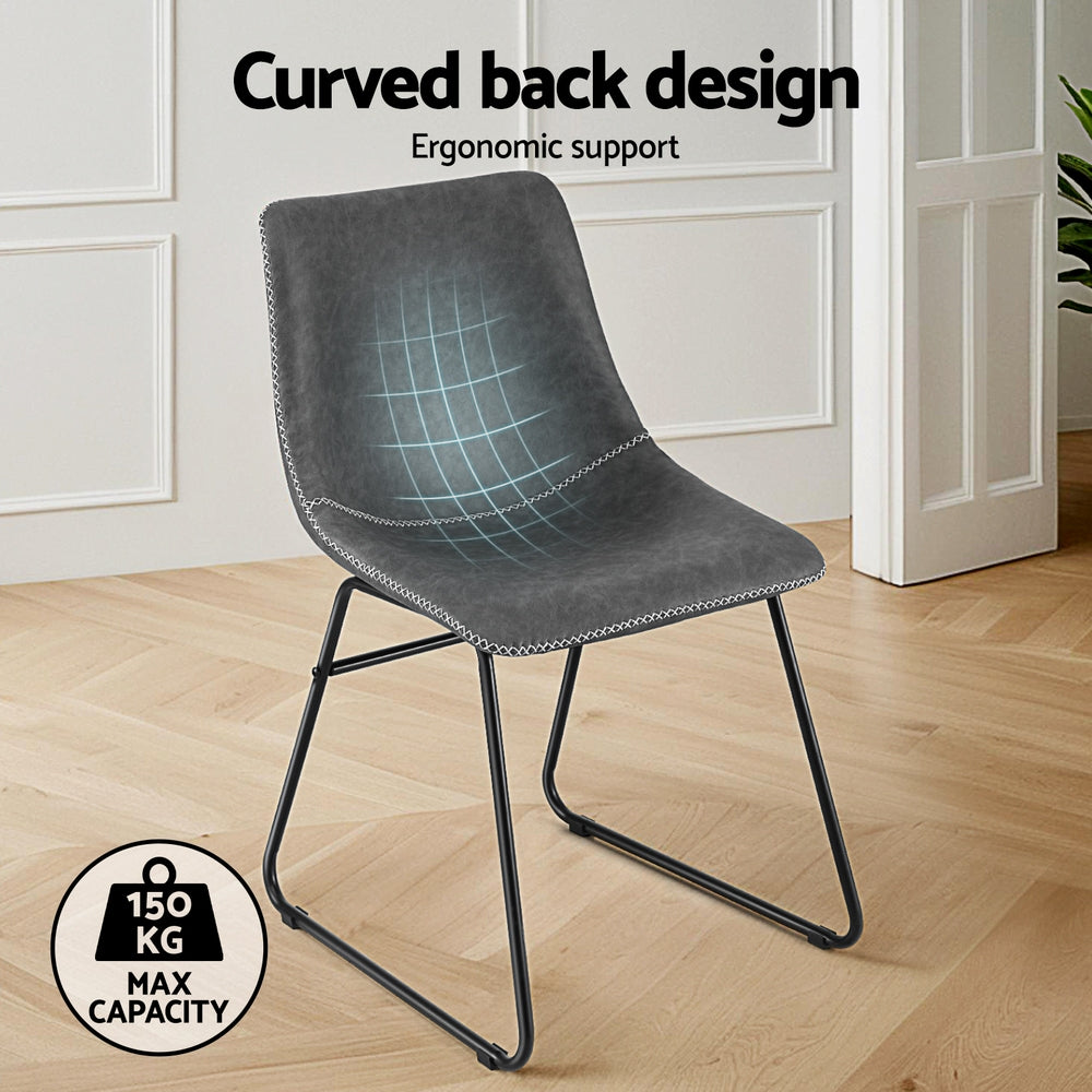Artiss 2x Dining Chairs Retro PU Leather Kitchen Lounge Cafe Accent Chair Grey Awezingly