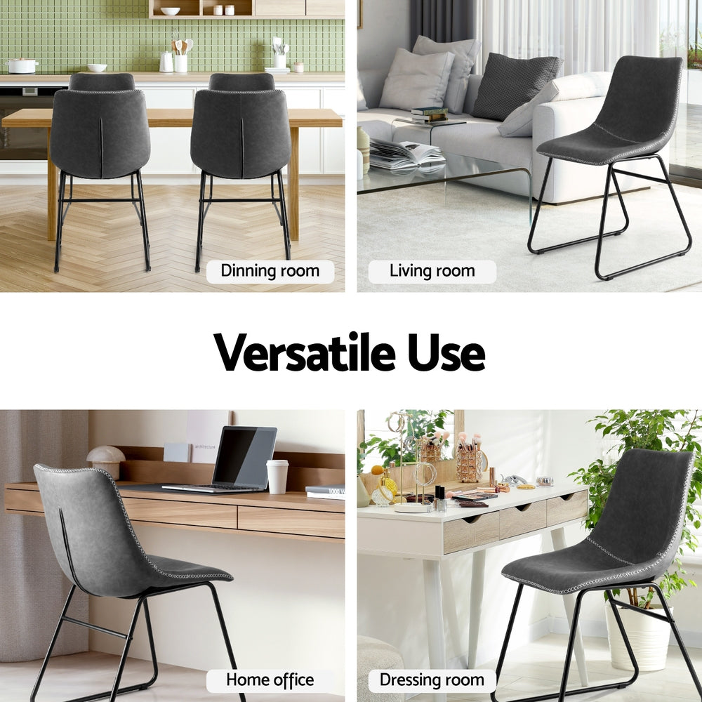 Artiss 2x Dining Chairs Retro PU Leather Kitchen Lounge Cafe Accent Chair Grey Awezingly
