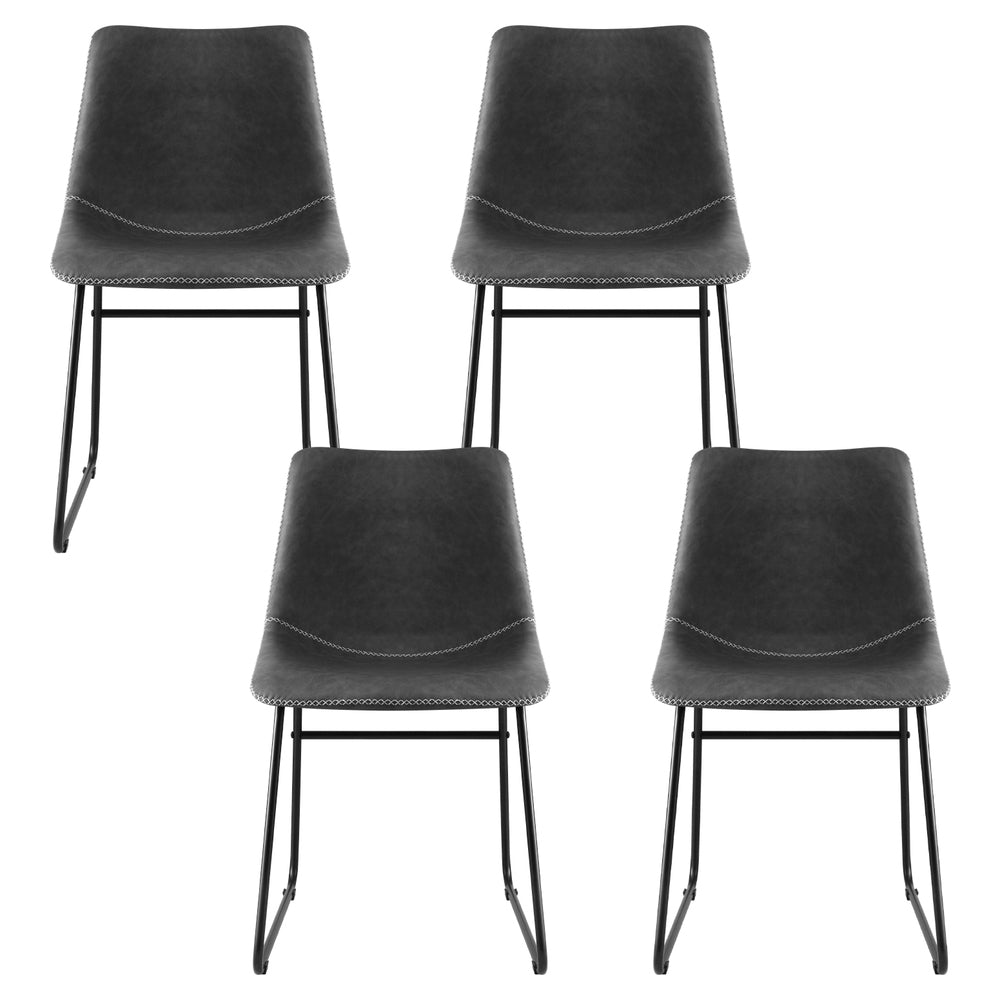 Artiss 4x Dining Chairs Retro PU Leather Kitchen Lounge Cafe Accent Chair Grey Awezingly