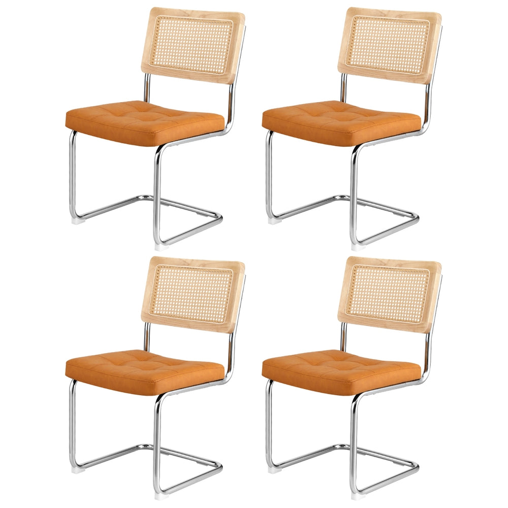 Artiss Dining Chairs Set of 4 PU Leather Rattan Cantilever Brown Awezingly