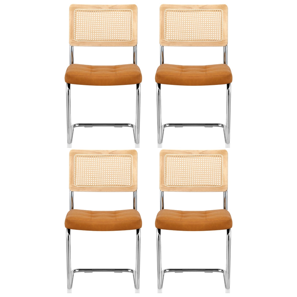 Artiss Dining Chairs Set of 4 PU Leather Rattan Cantilever Brown Awezingly