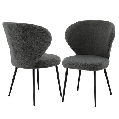 Artiss 2x Dining Chairs Sherpa Boucle Wing Back Grey
