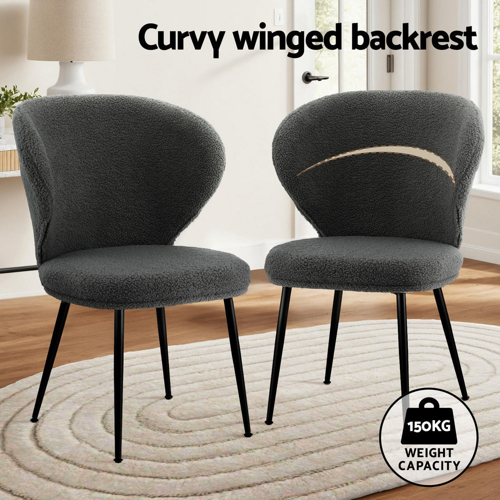 Artiss 2x Dining Chairs Sherpa Boucle Wing Back Grey Awezingly