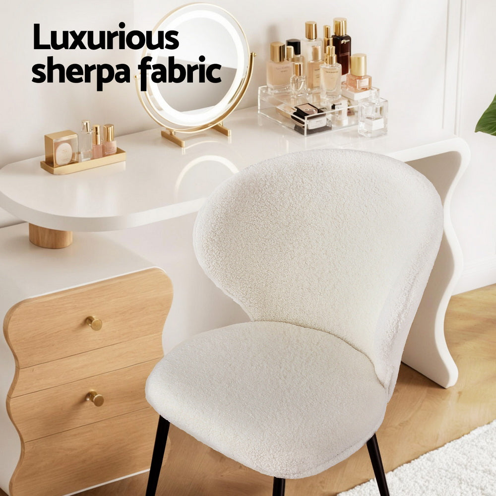 Artiss 2x Dining Chairs Sherpa Boucle Wing Back White Awezingly
