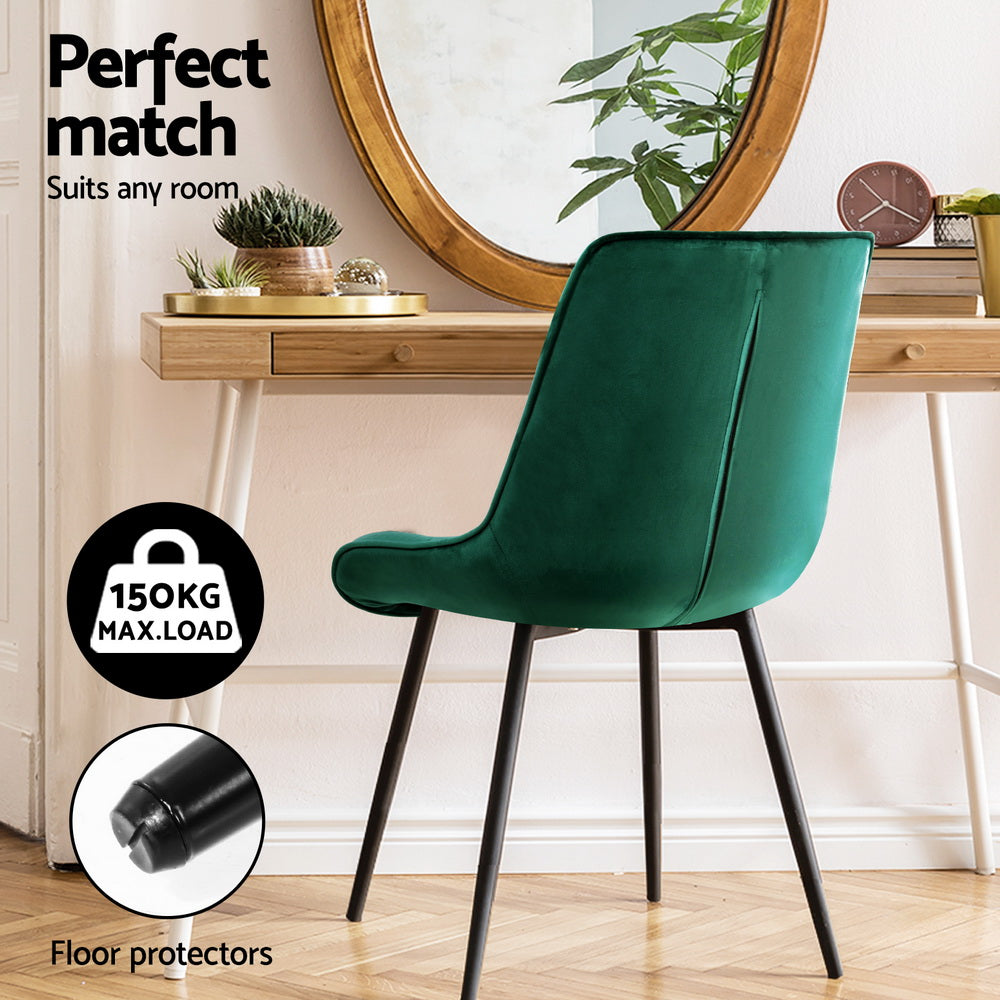 Artiss Dining Chairs Set of 4 Velvet Diamond Tufted Green Artiss