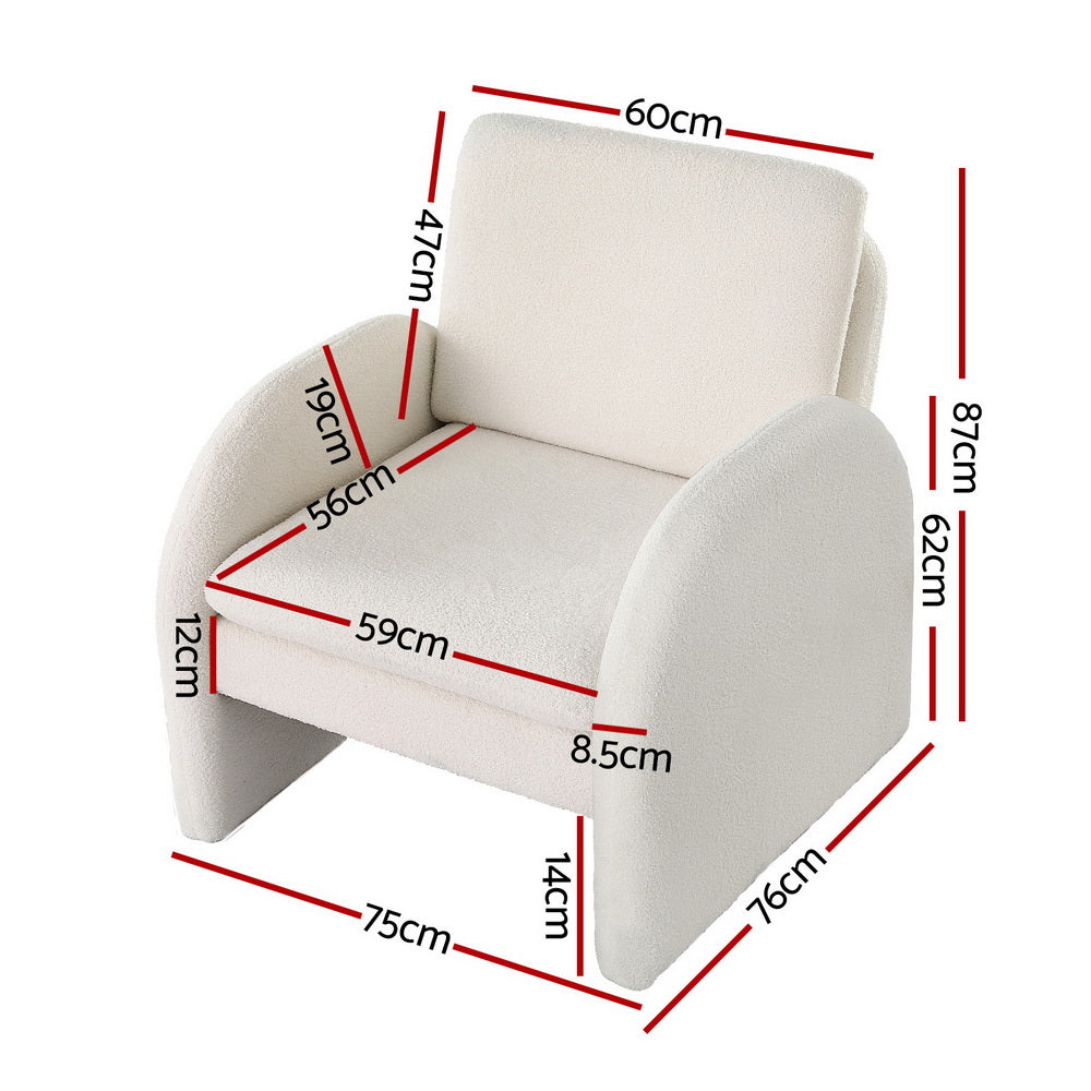 Artiss Armchair Accent Chair Lounge Tub Sofa Couch Curved Arm Seat Boucle White Artiss