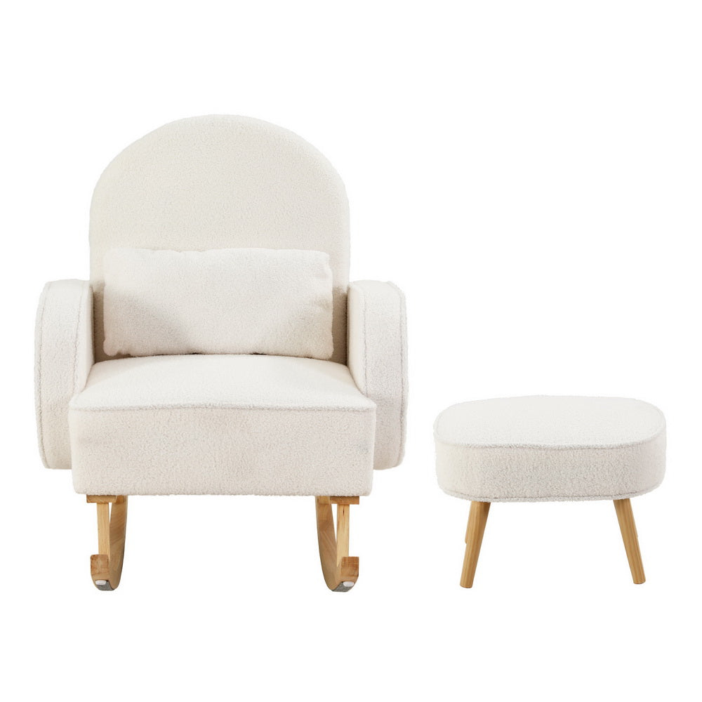 Artiss Armchair Rocking Chair Ottoman Lounge Footrest Round Nursing Boucle White Artiss