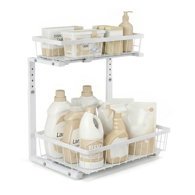 Artiss Under Sink Organizer Storage with 2 Slide Out Drawers 5 Adjustable Height Bathroom Kitchen Cabinet