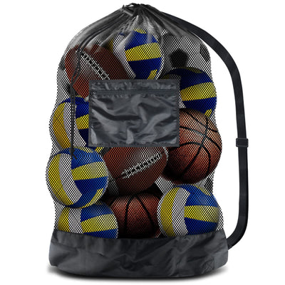 Extra Large Heavy Duty Mesh Bag. Best for Soccer Ball, Water Sports, Beach Cloth, Swimming Gears. Adjustable Shoulder Strap. Secure Side Pocket(30” x 40”)