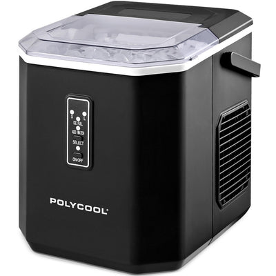 POLYCOOL Portable Ice Maker Machine, Automatic, 12kg/day, Auto Clean, with Scoop and Removable Basket, Black