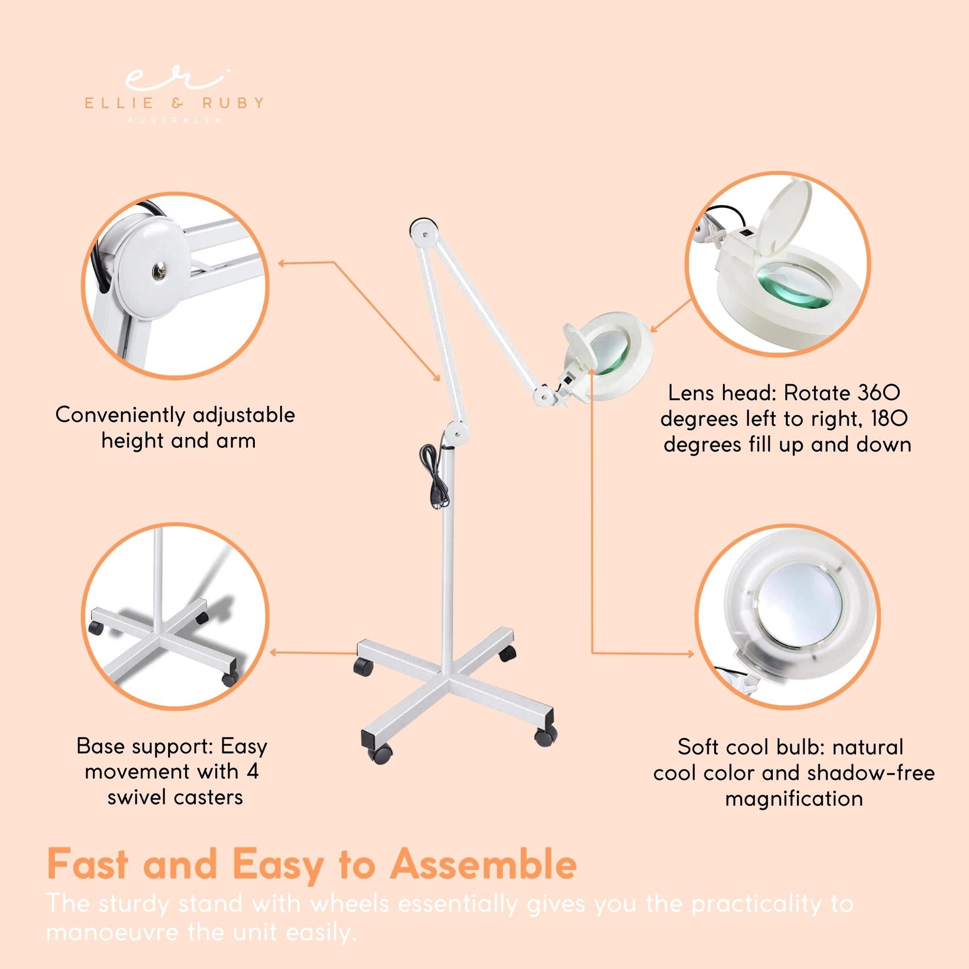 5x Magnifying Lamp Fluorescent Salon Light Glass Beauty Floor Stand Magnifier Does Not Apply