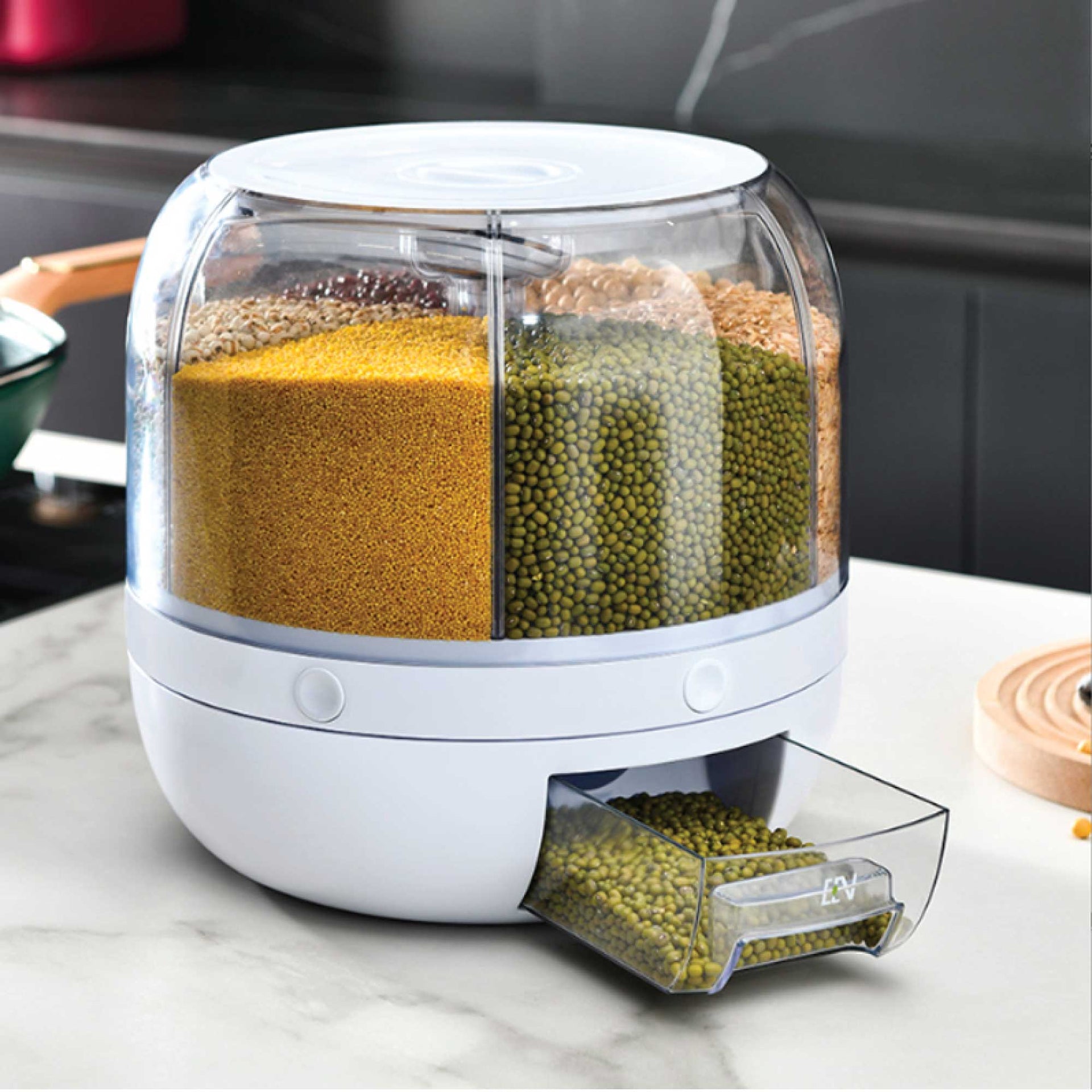 6 Grid Rotating Food Grain Dispenser 7.2L - Large Compartment Storage Container Does not apply