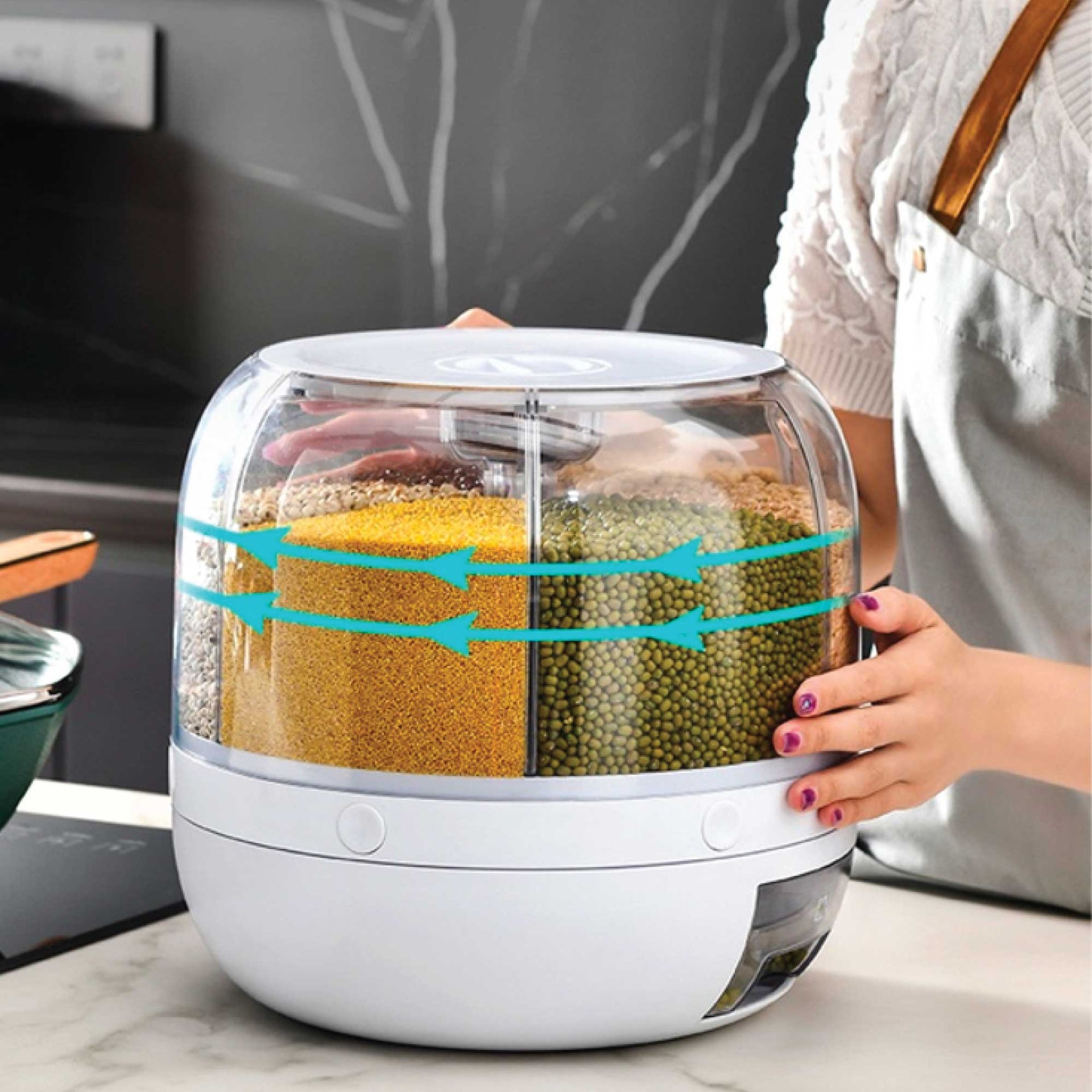 6 Grid Rotating Food Grain Dispenser 7.2L - Large Compartment Storage Container Does not apply
