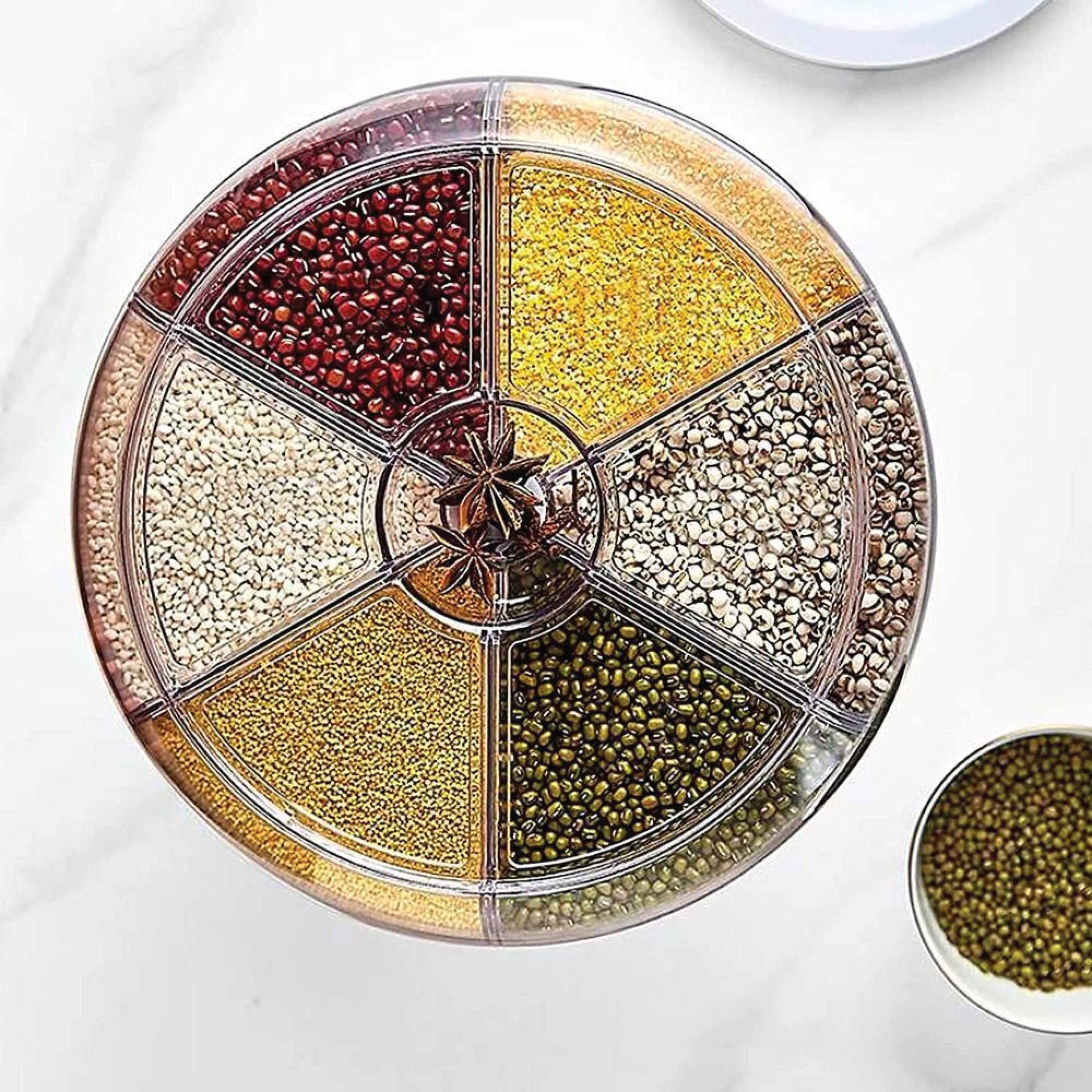 6 Grid Rotating Food Grain Dispenser 7.2L - Large Compartment Storage Container Does not apply