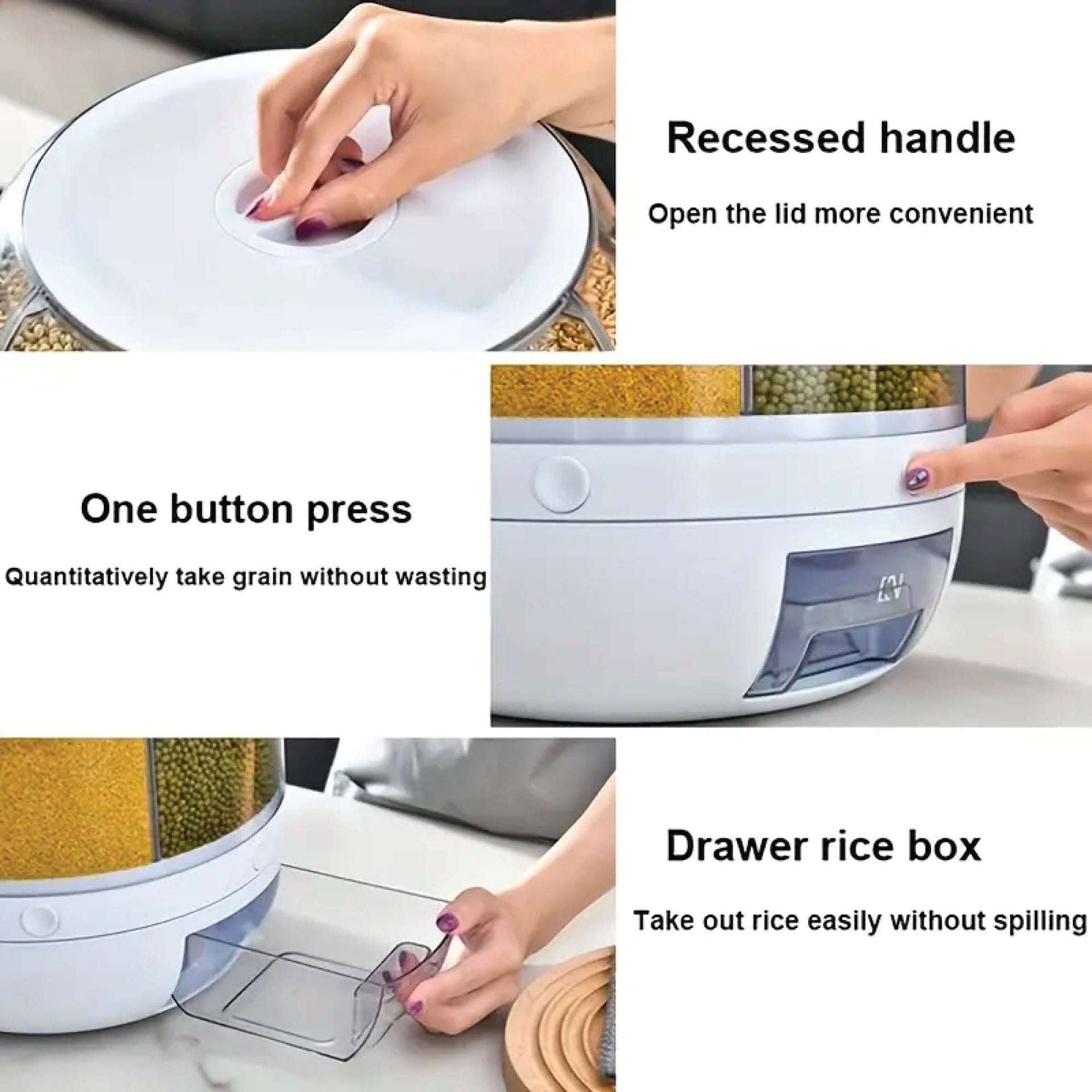 6 Grid Rotating Food Grain Dispenser 7.2L - Large Compartment Storage Container Does not apply