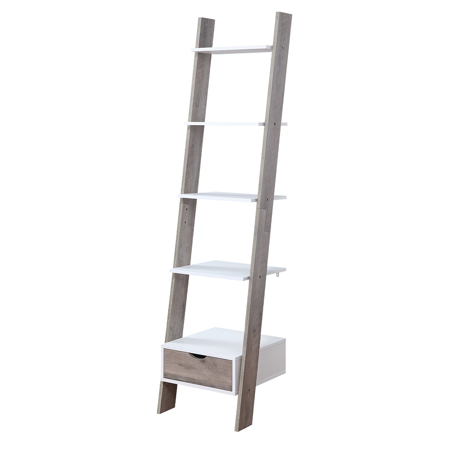 Sarantino Mira 5-tier Ladder Shelf In White And Grey Oak Awezingly