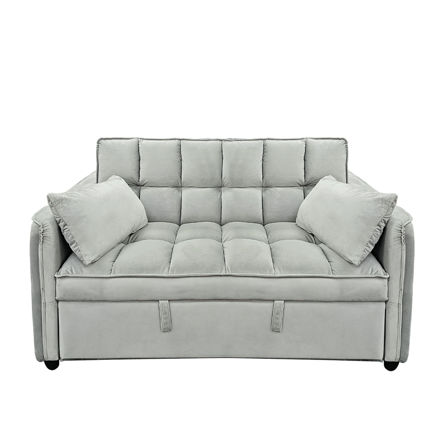 Sarantino Quincy 2-Seater Velvet Sofa Bed in Dark Grey with Wooden Frame and Tufted Design - Light Grey Sarantino