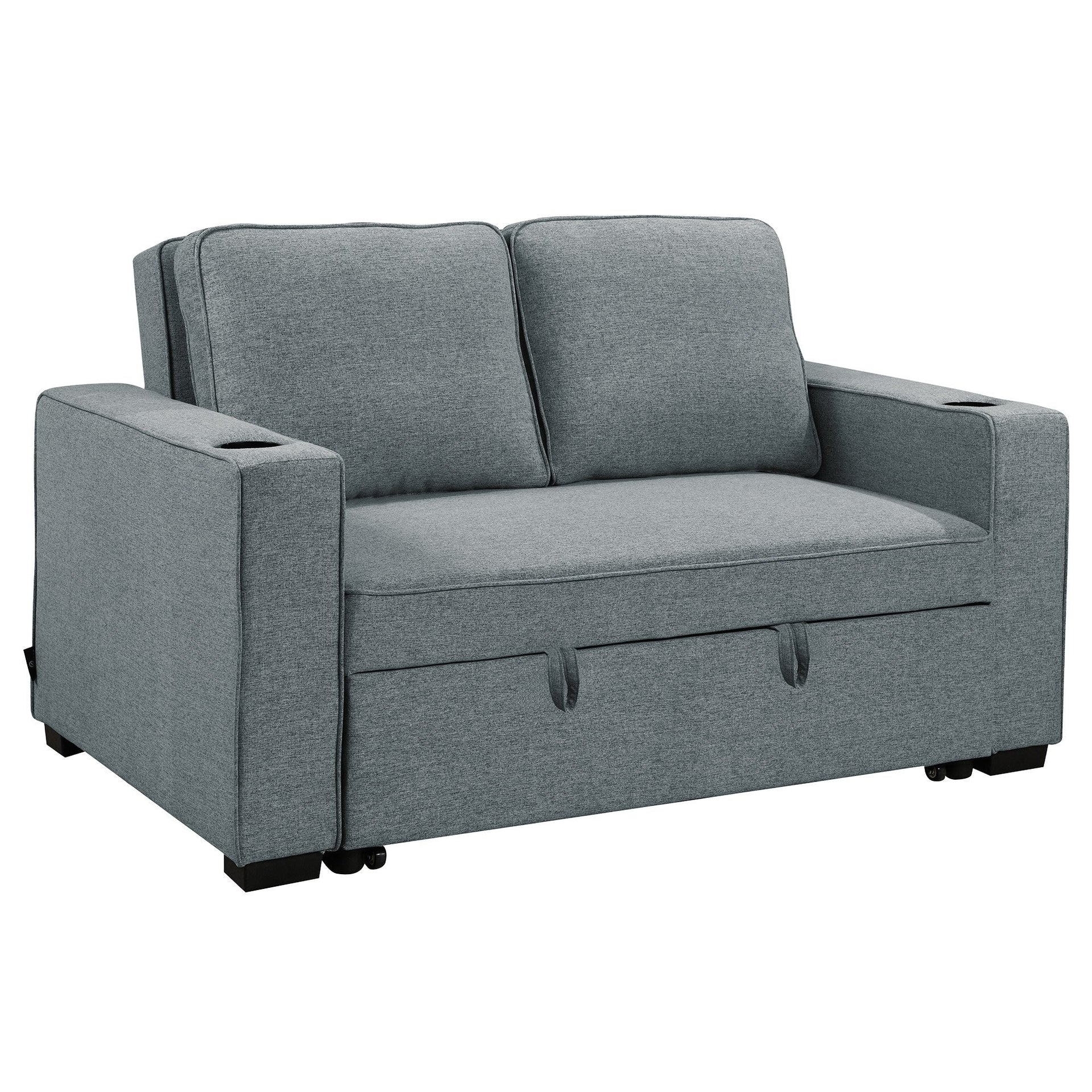 Sarantino Hoffman Linen Sofa Bed With Cushions & Cup Holders Dark Grey Sarantino