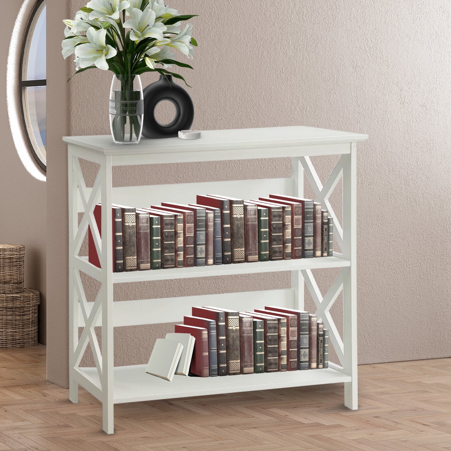 Sarantino Lucas 3-Tier Bookshelf Display Rack in White Awezingly