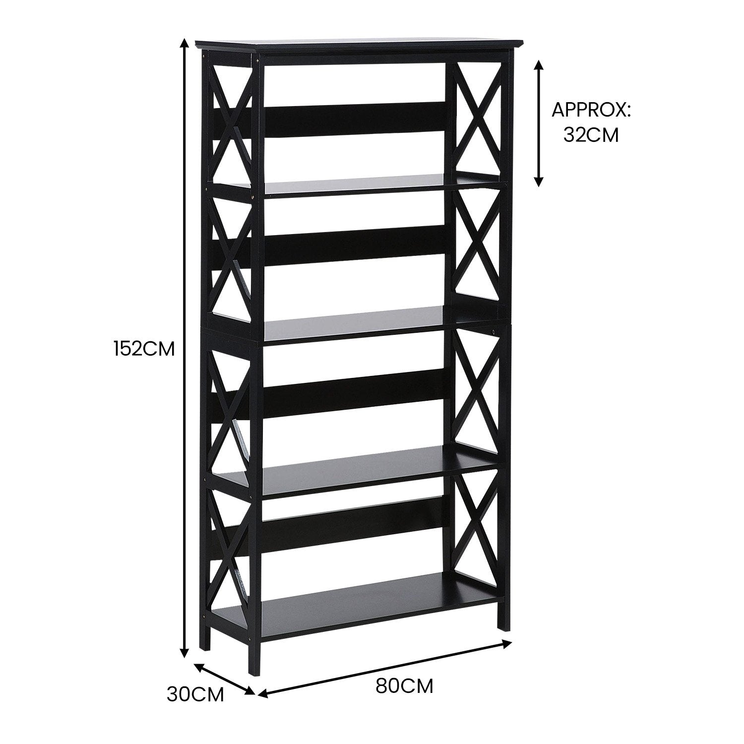 Sarantino Daphne 5-tier Cross Panel Bookshelf Awezingly