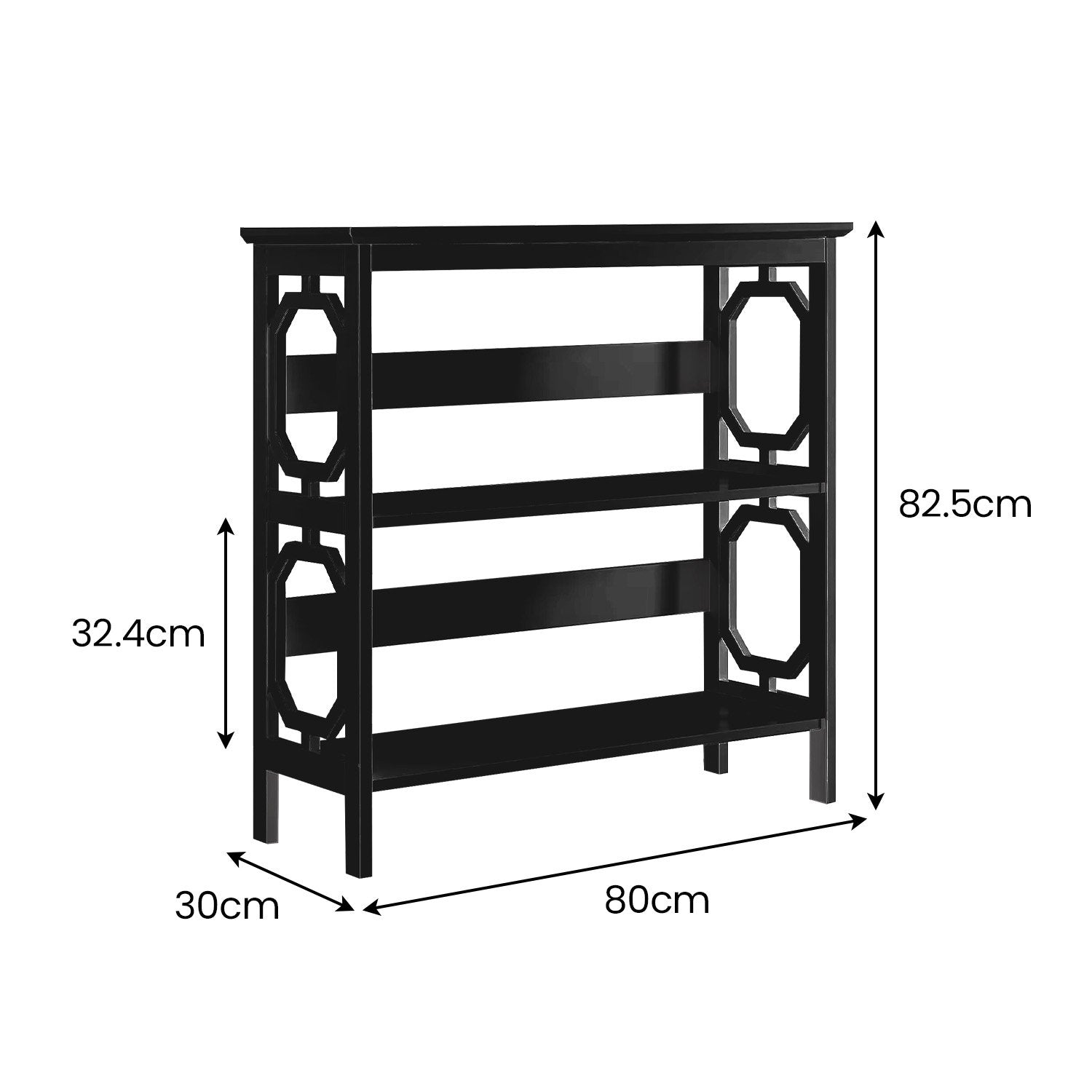 Sarantino Laurel 3-Tier Bookshelf Display Rack in Black Awezingly