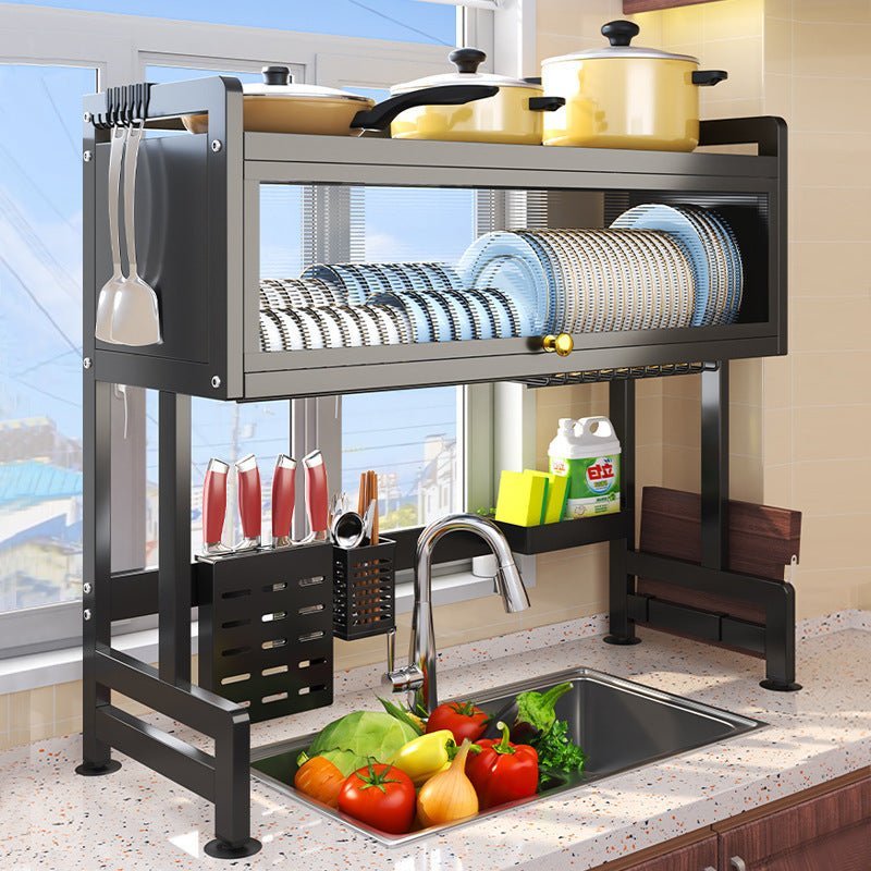 85cm Double Tier Enclosed Dish Drying Rack Holder Drain caddy Kitchen Drainer Storage Over Sink Organiser Storage Does Not Apply
