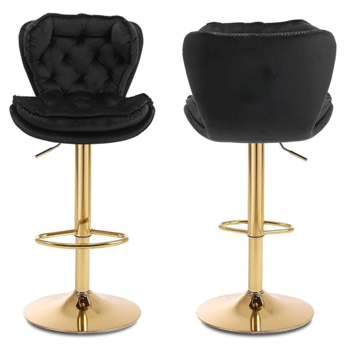 SERENITà Swivel Bar Stools Set of 2 Counter Height Barstools with Back Velvet Upholstered Adjustable Stool Chair Mid Century Modern Bar Stool for Kitchen Island (Black) Awezingly