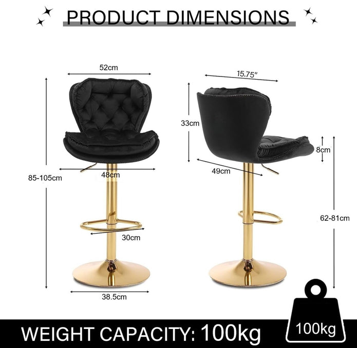 SERENITà Swivel Bar Stools Set of 2 Counter Height Barstools with Back Velvet Upholstered Adjustable Stool Chair Mid Century Modern Bar Stool for Kitchen Island (Black) Awezingly