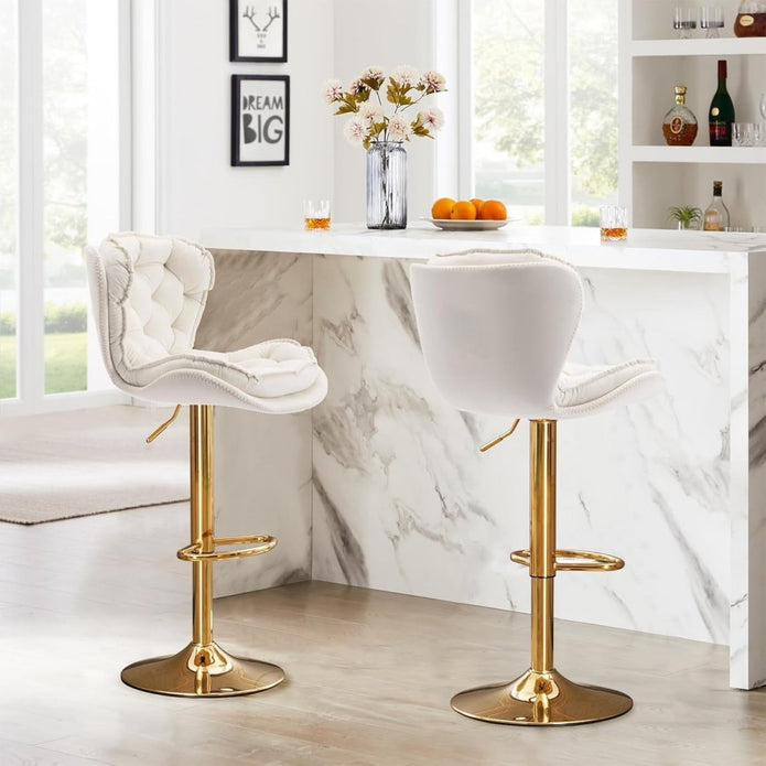 SERENITà Swivel Bar Stools Set of 2 Counter Height Barstools with Back Velvet Upholstered Adjustable Stool Chair Min Century Modern Bar Stool for Kitchen Island (Ivory) Awezingly