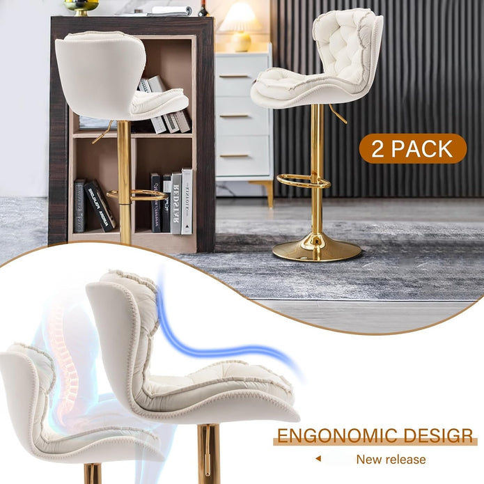SERENITà Swivel Bar Stools Set of 2 Counter Height Barstools with Back Velvet Upholstered Adjustable Stool Chair Min Century Modern Bar Stool for Kitchen Island (Ivory) Awezingly
