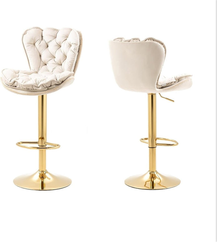 SERENITà Swivel Bar Stools Set of 2 Counter Height Barstools with Back Velvet Upholstered Adjustable Stool Chair Min Century Modern Bar Stool for Kitchen Island (Ivory) Awezingly