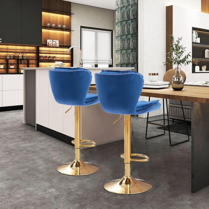 SERENITà Swivel Bar Stools Set of 2 Counter Height Barstools with Back Velvet Upholstered Adjustable Stool Chair Mid Century Modern Bar Stool for Kitchen Island (Navy Blue) Awezingly