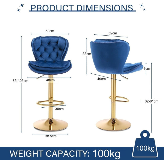 SERENITà Swivel Bar Stools Set of 2 Counter Height Barstools with Back Velvet Upholstered Adjustable Stool Chair Mid Century Modern Bar Stool for Kitchen Island (Navy Blue) Awezingly