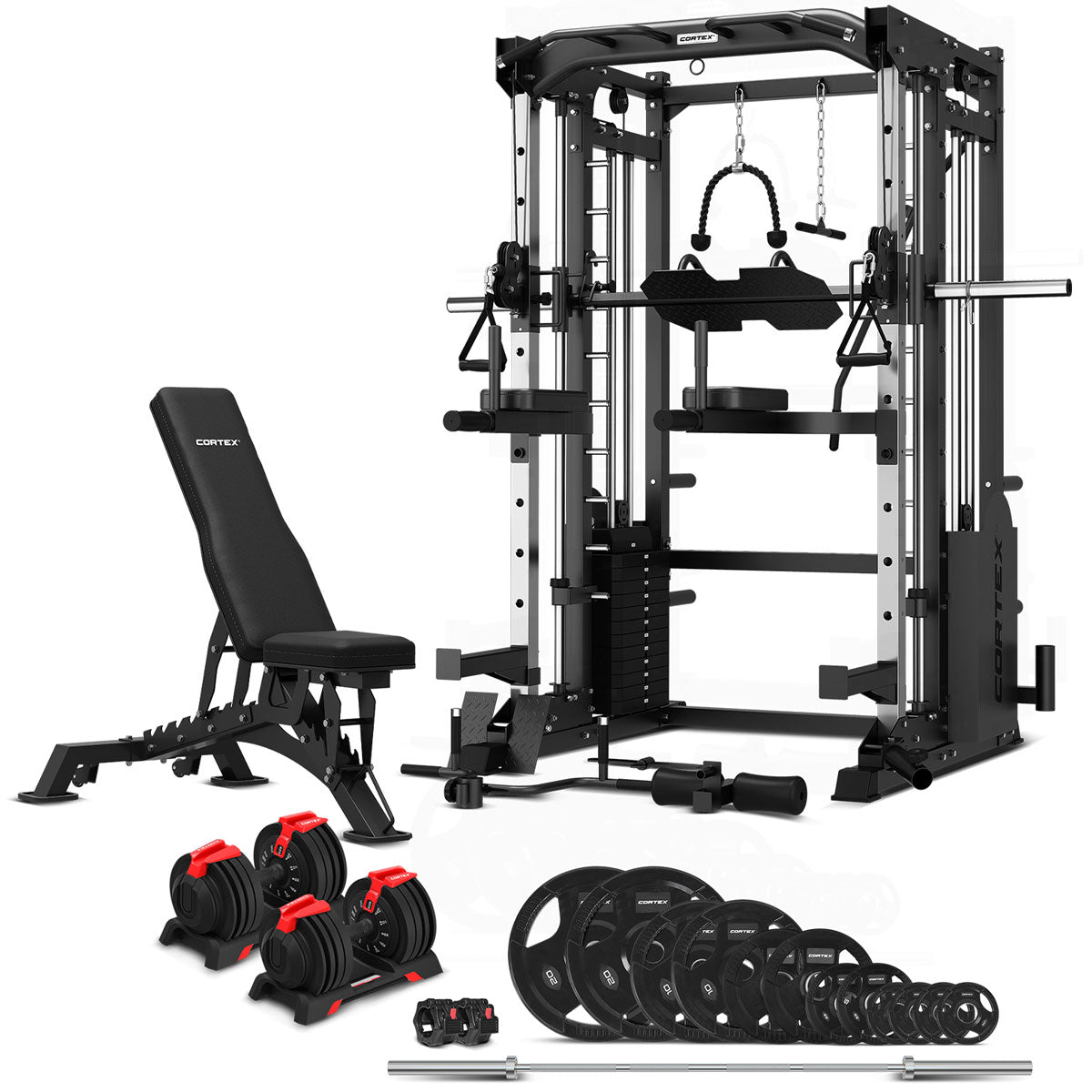 CORTEX SM-25 6-in-1 Power Rack with Smith & Cable Machine with 48kg Revolock V2 Adjustable Dumbbells + 100kg Essentials Package Awezingly