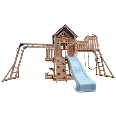 Lifespan Kids Kensington Swing Set, Monkey Bars & Play Centre with 2.2m Slide (Pastel Blue)