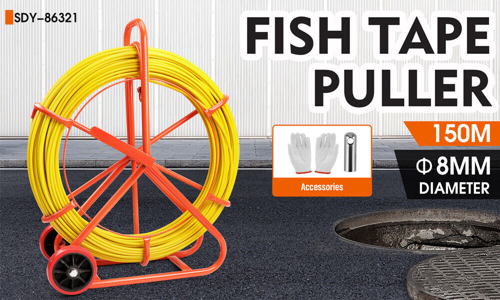 150M×8MM Fish Tape Puller Fiberglass Wire Cable Running Duct Rodder Heavy Duty Does not Apply