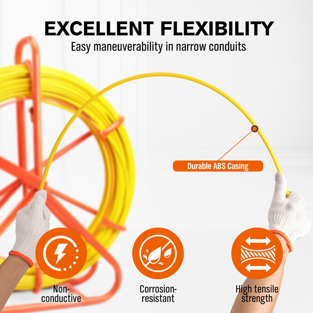 150M×8MM Fish Tape Puller Fiberglass Wire Cable Running Duct Rodder Heavy Duty Does not Apply