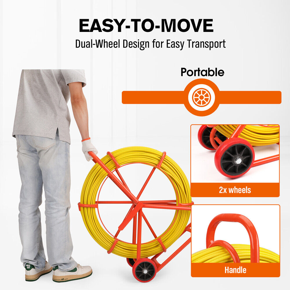 150M×8MM Fish Tape Puller Fiberglass Wire Cable Running Duct Rodder Heavy Duty Does not Apply