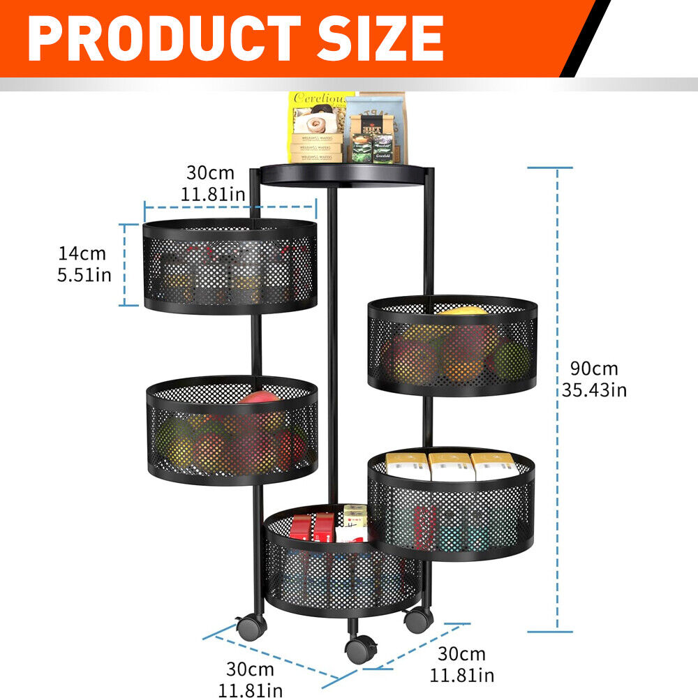 5 Tiers Kitchen Trolley Cart Wheels Round Vegetable Storage Holder Fruit Holder Does Not Apply