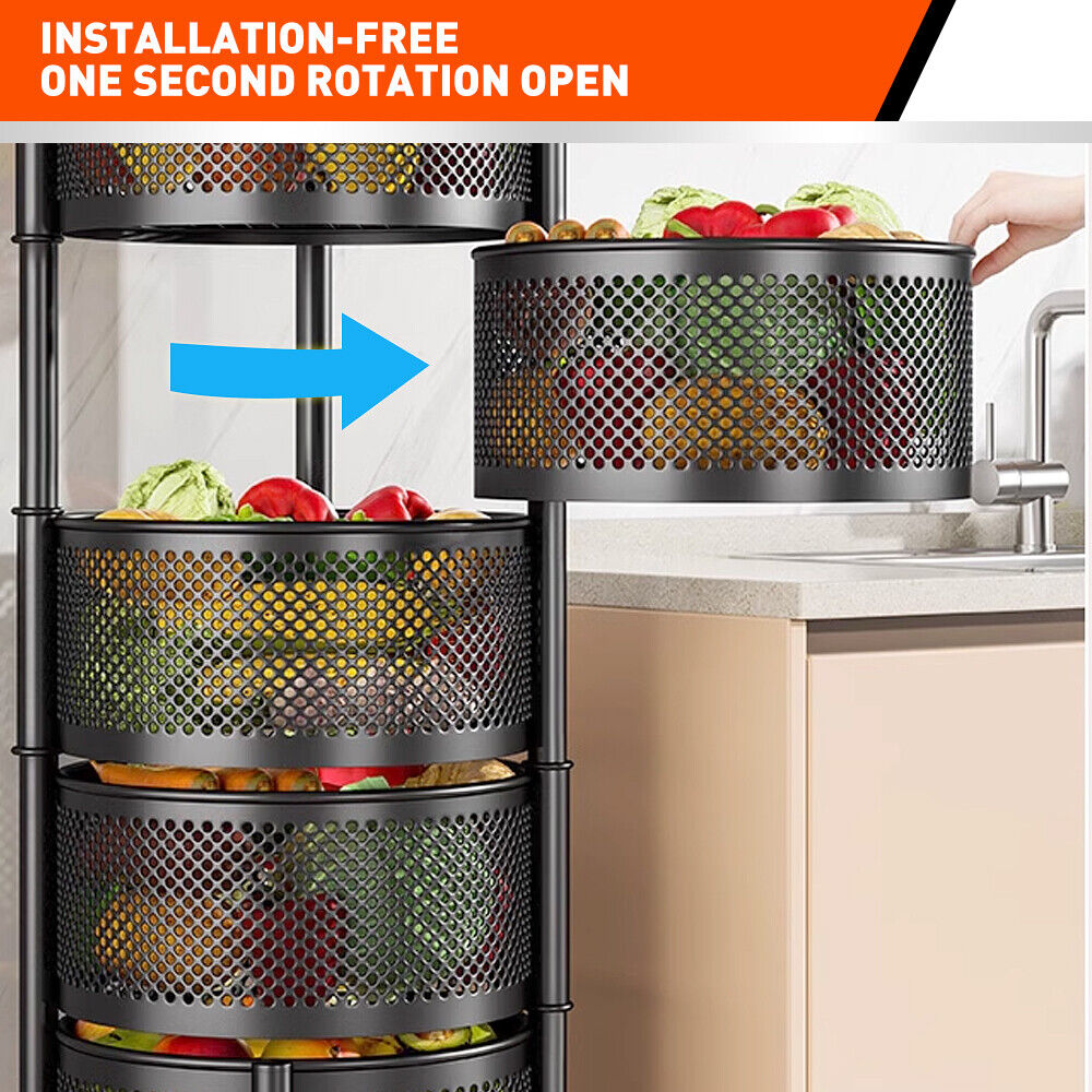 5 Tiers Kitchen Trolley Cart Wheels Round Vegetable Storage Holder Fruit Holder Does Not Apply