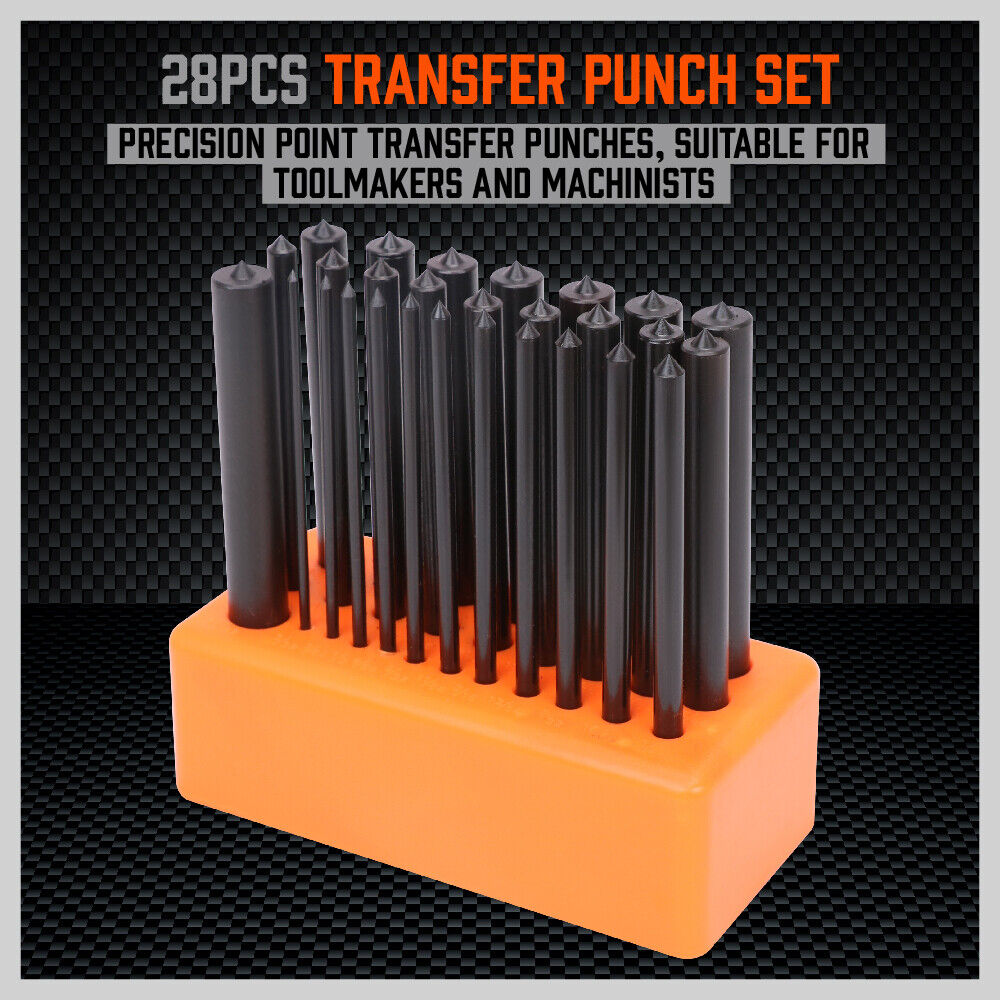 28x Center Transfer Punches Set Machinists Tool Punch Stand Heat Treated Steel Does Not Apply