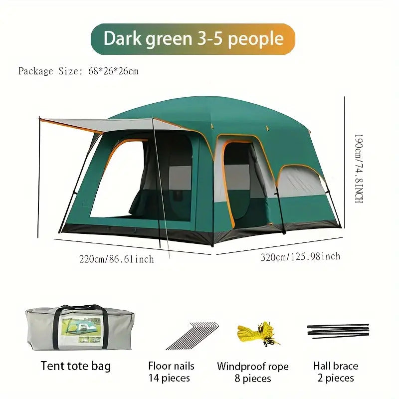 Tasman 3-5 Person Tent Camping Hiking Festival Pop Up Sleeping - Green Awezingly