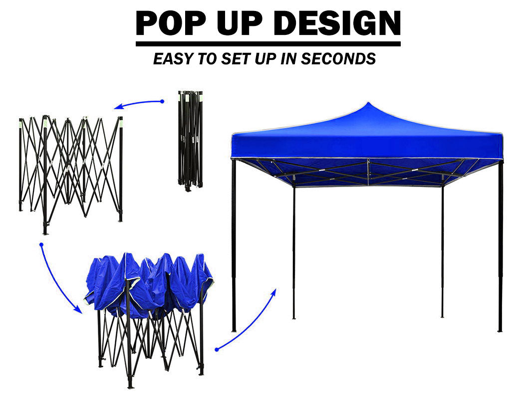 3x3m Pop Up Gazebo Outdoor Tent Folding Marquee Party Camping Market Canopy w/ Side Wall - blue Does Not Apply