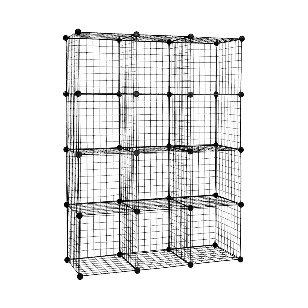 12 Cube Wire Grid Organiser Bookcase Storage Cabinet Wardrobe Closet Black Does not apply