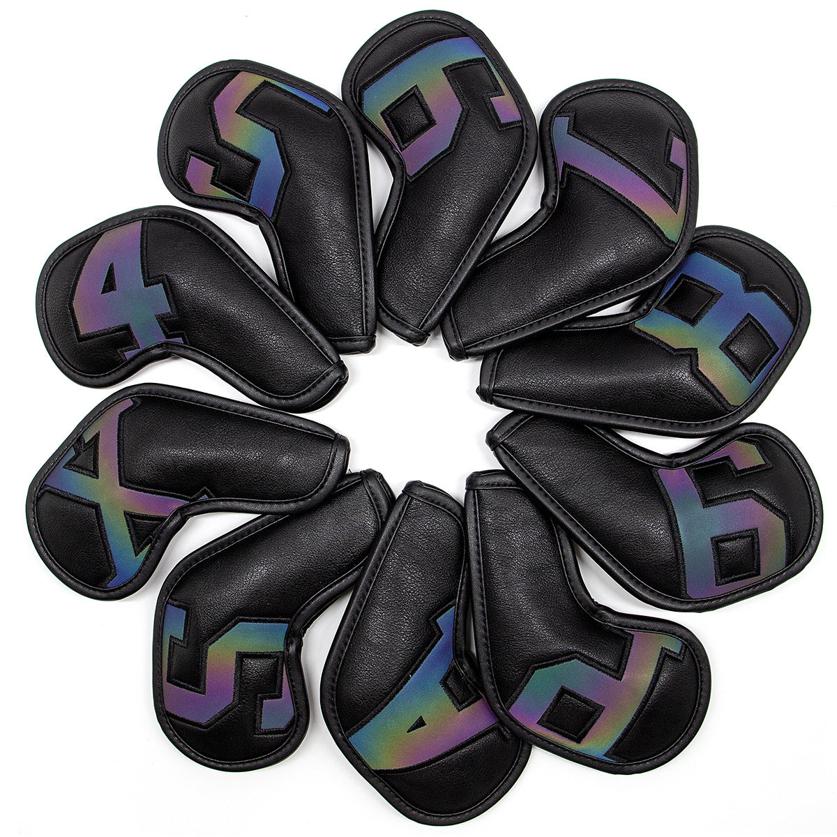 Black covers with Laser numbers, Premium PU Leather Golf Iron Headcover Set (10pcs) | Numbered 4-9, P, S, A, X | Protective Club Covers for Irons Does Not Apply