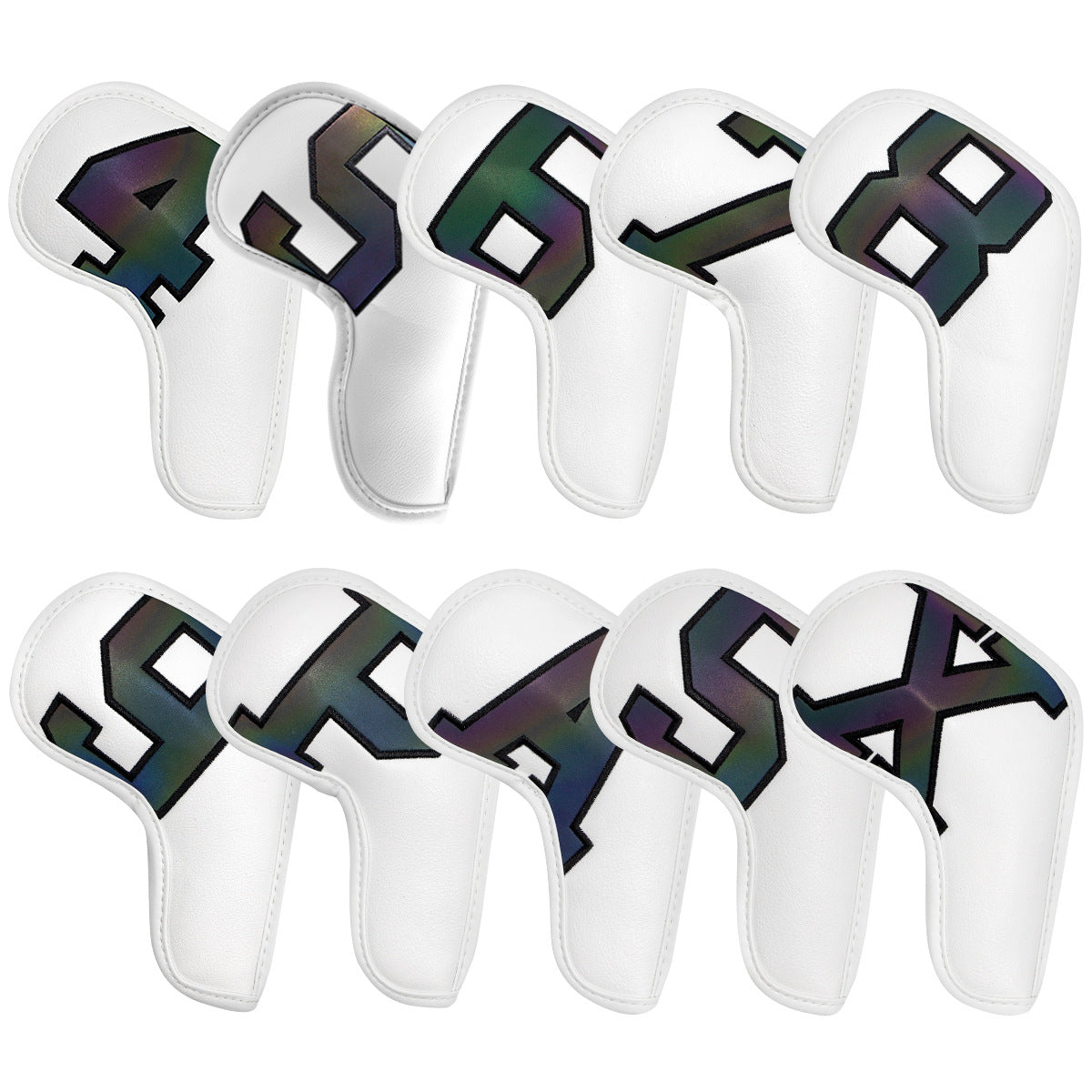 White covers with Laser numbers, Premium PU Leather Golf Iron Headcover Set (10pcs) | Numbered 4-9, P, S, A, X | Protective Club Covers for Irons Does Not Apply